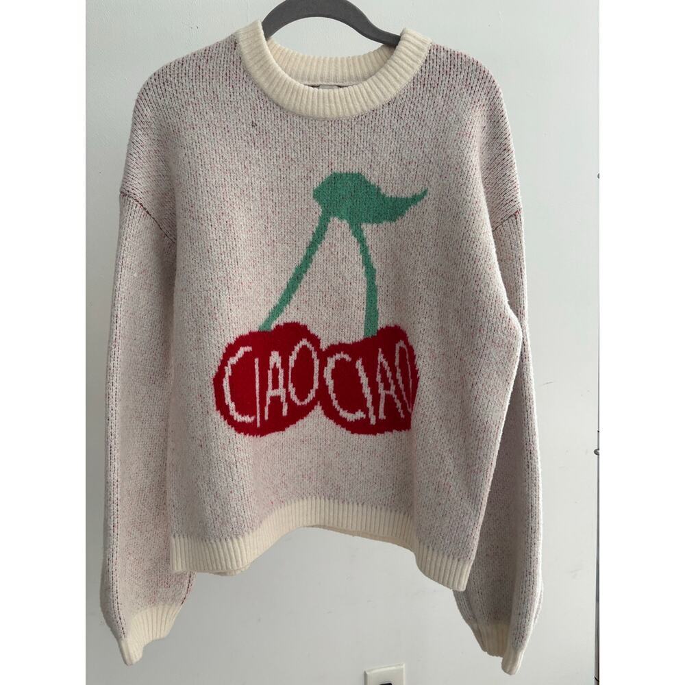 A New Day Cherry Graphic Sweater Women’s Medium Cream Knit Pullover Cozy Cute - Picture 5 of 12